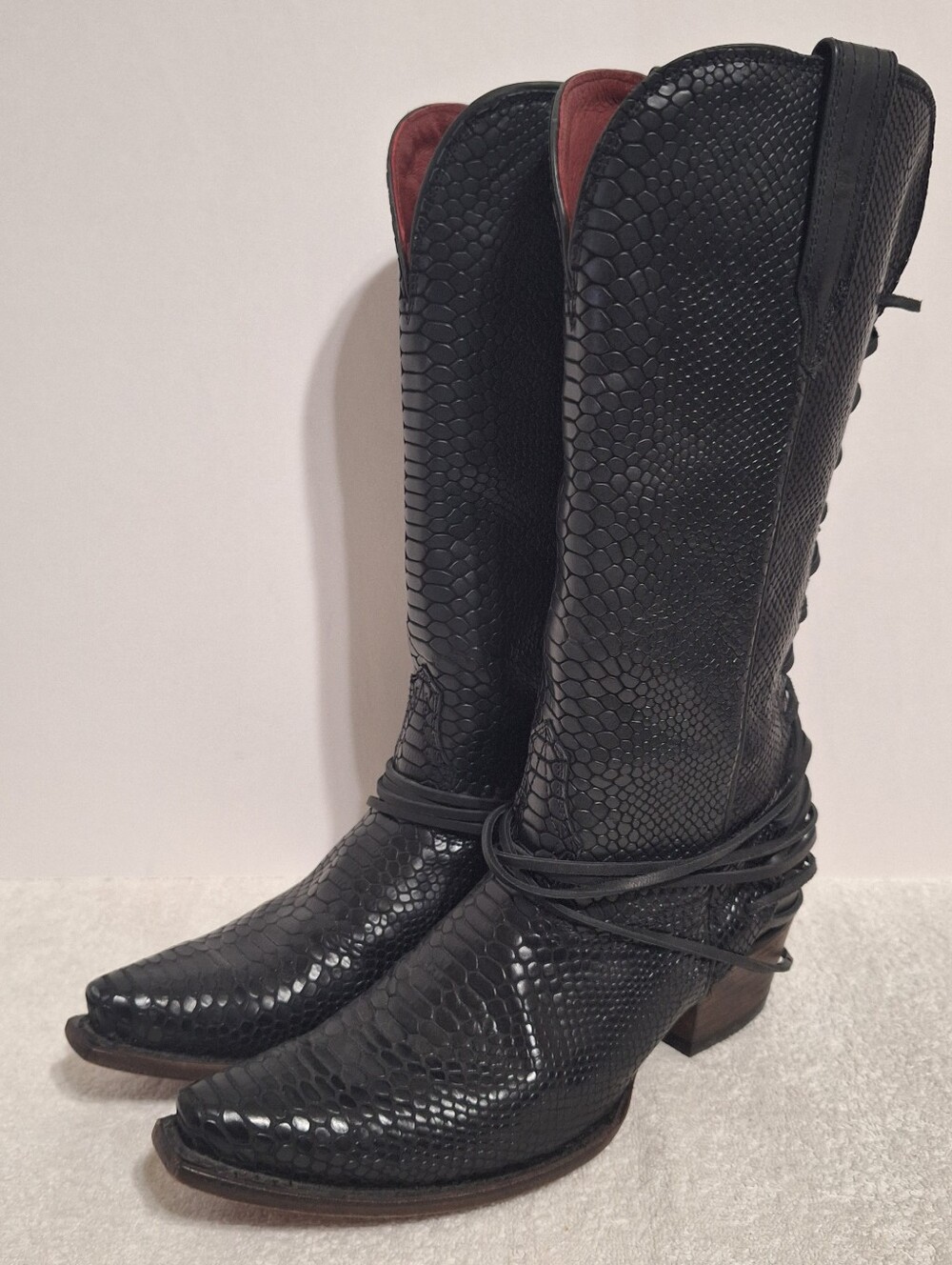 Freebird Wardon Black Leather Snakeskin Print Back-Lacing Boots Women's Size 11 - Picture 6 of 14